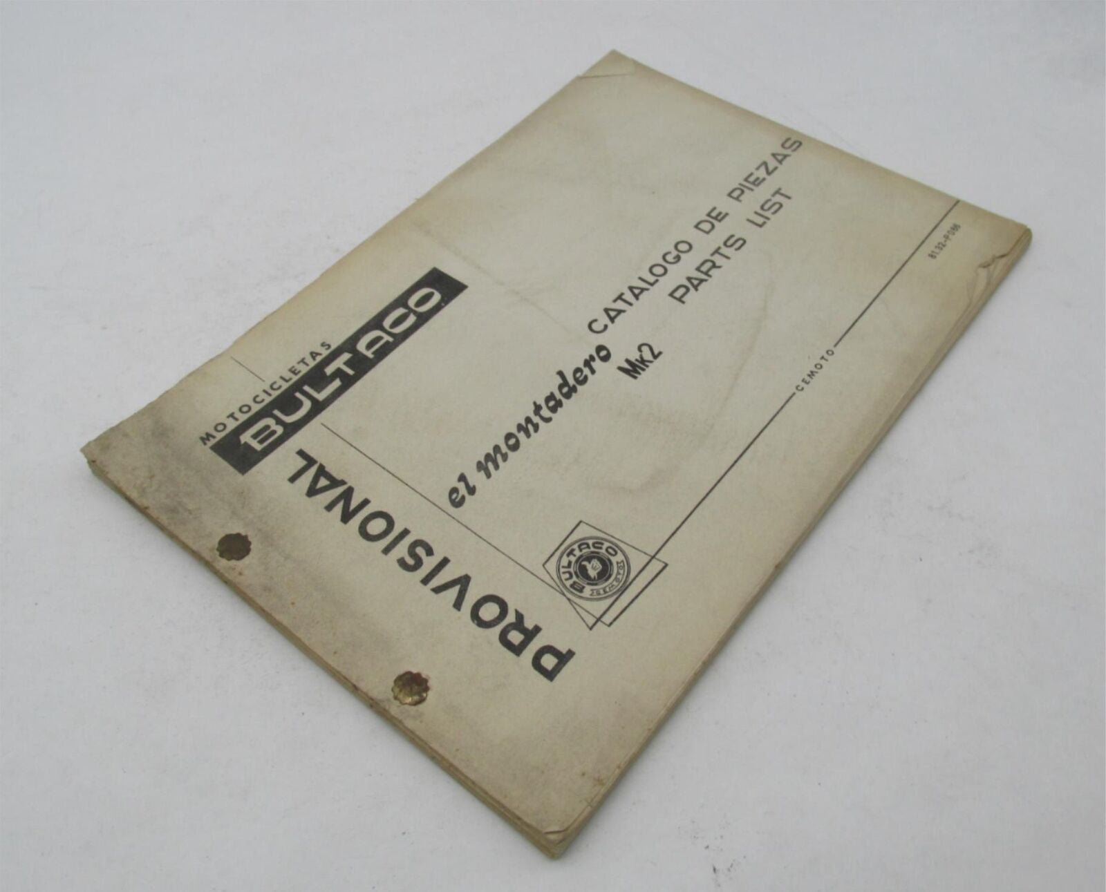 Bultaco Original Provisional 1971 El Montadero Mk2 Parts Catalog List 81.32-P066