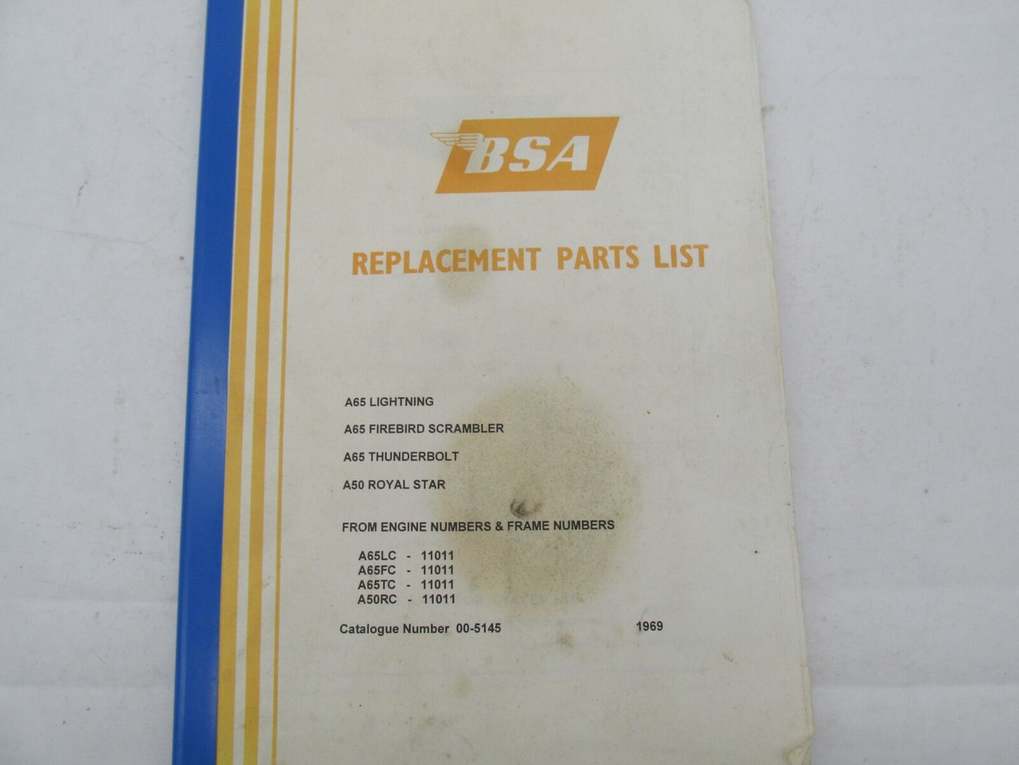 BSA A50 A65 Lightning Firebird Thunderbolt Replacement Parts List Book 00-5145