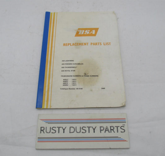 BSA A50 A65 Lightning Firebird Thunderbolt Replacement Parts List Book 00-5145