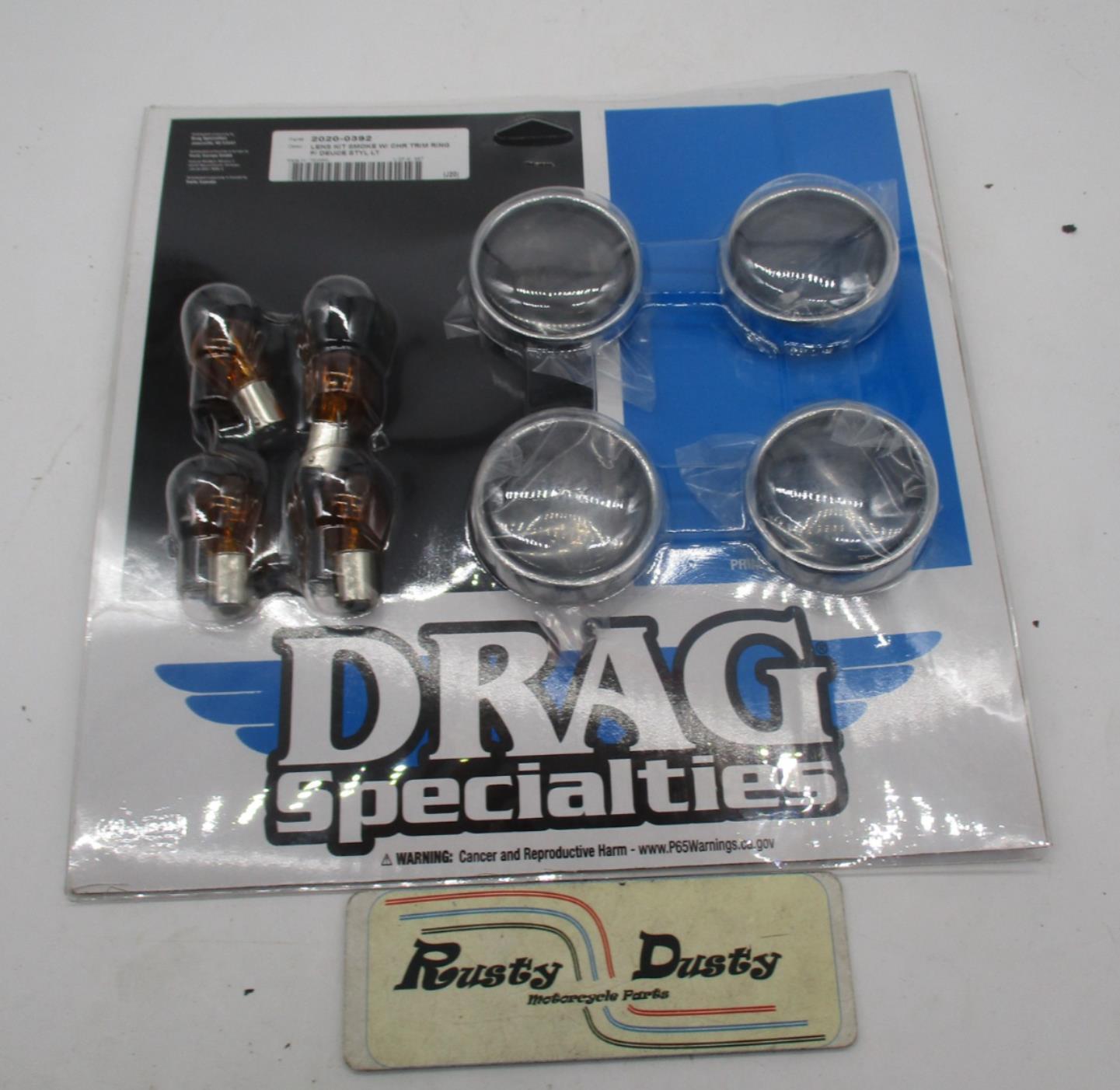 Drag Specialties HD 2020-0392 Smoke Turn Signal Lens Kit w/ Chrome Trim Rings