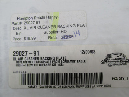Harley Davidson Genuine NOS XL Screamin Eagle Air Cleaner Backing Plate 29027-91