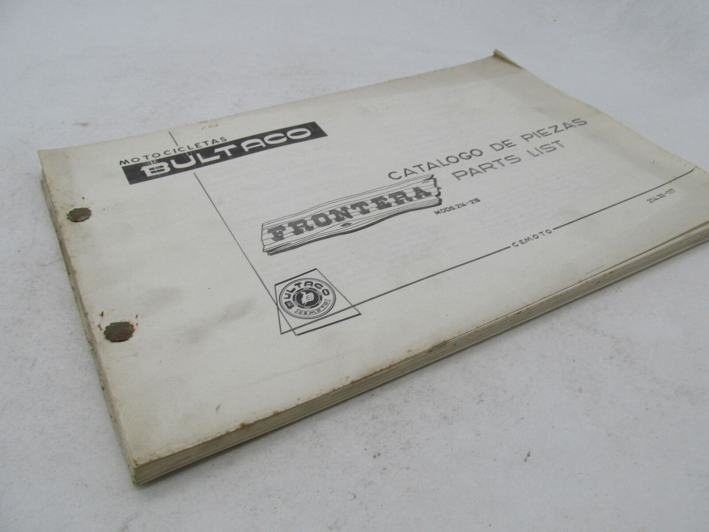 Bultaco Factory 1978 Frontera 214-215 Motorcycle Catalog Parts List Book