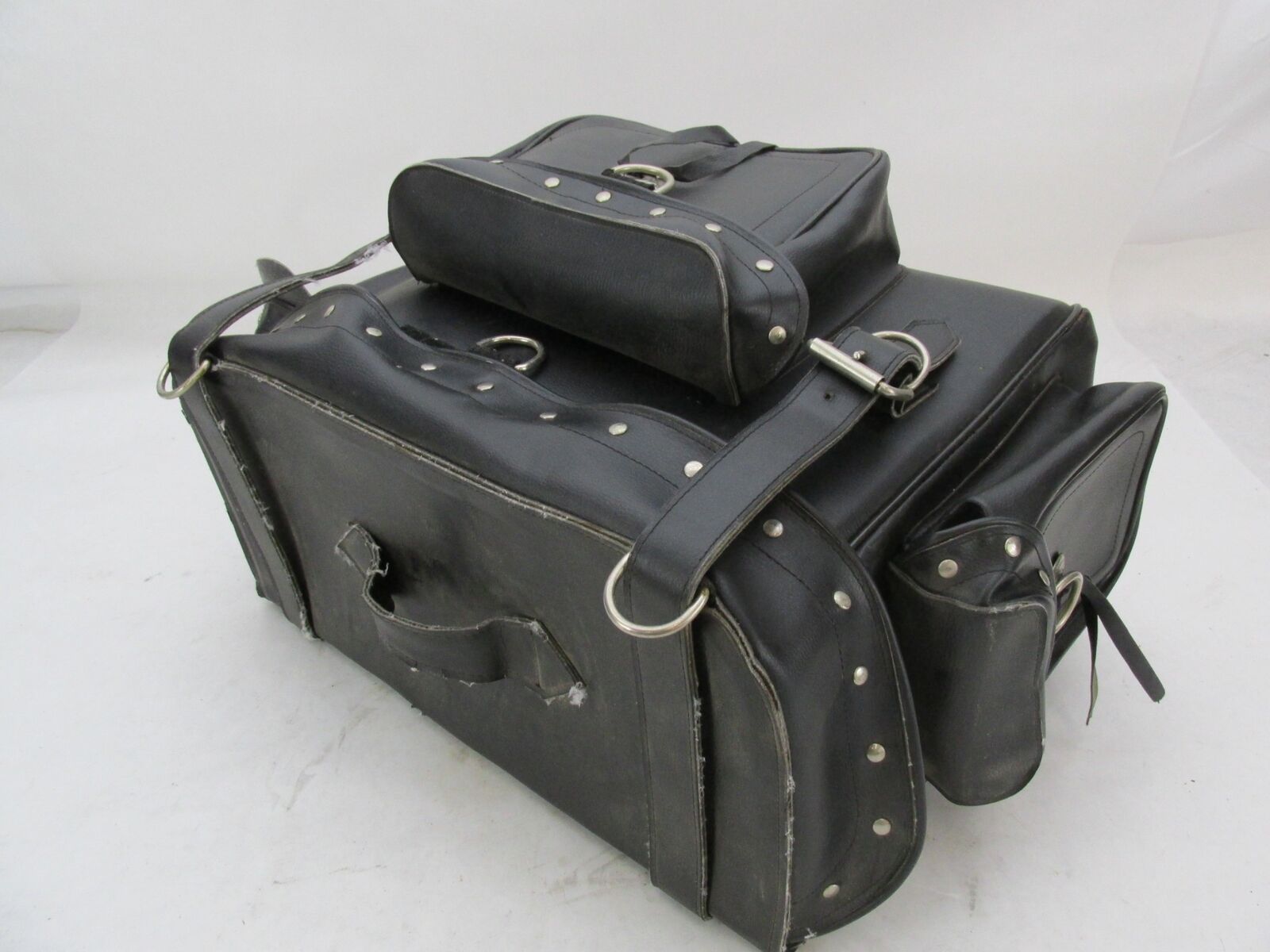 Harley Davidson Black Synthetic Leather Studded Sissy Bar Backrest Touring Bag