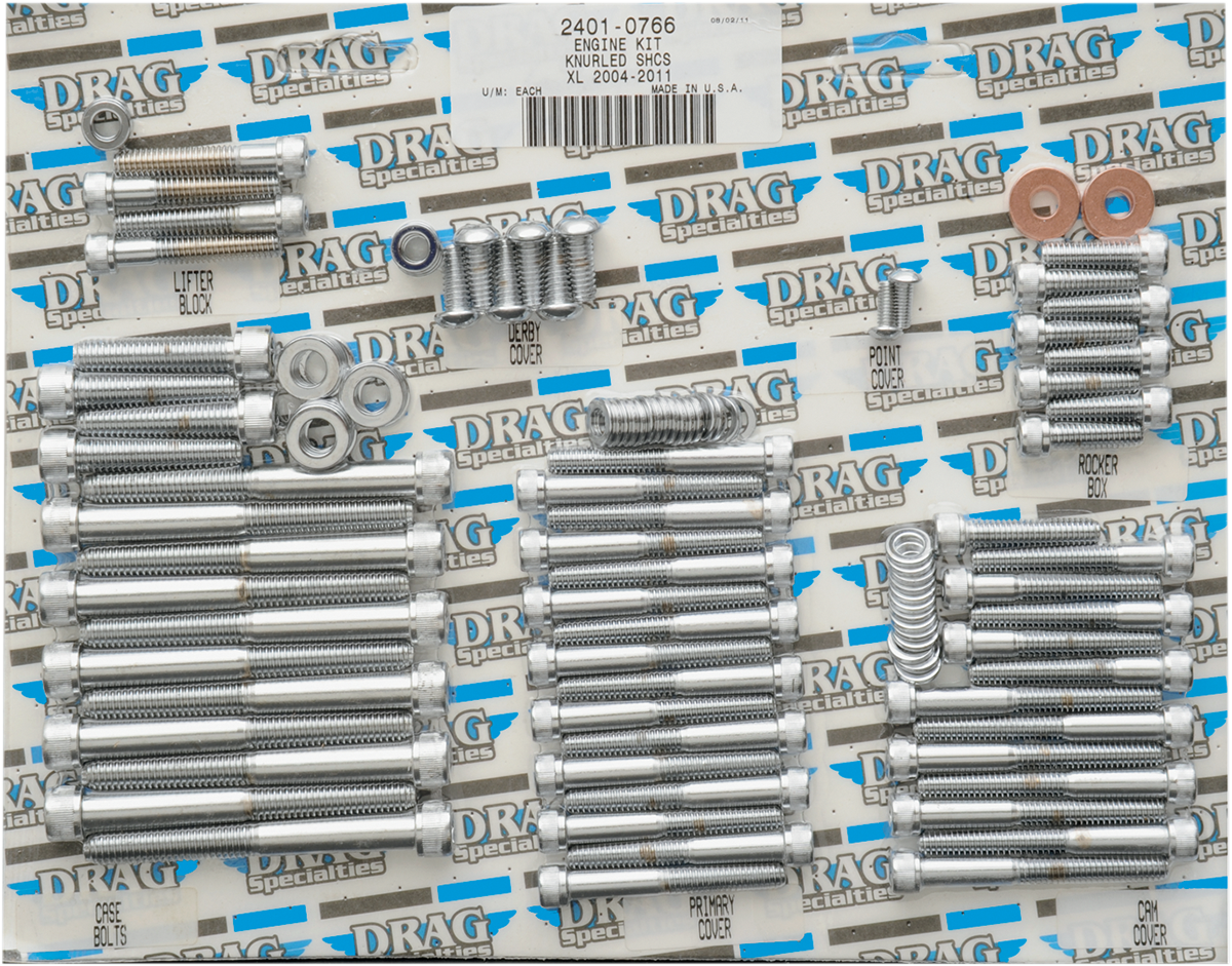 Drag Specialties Complete Motor Socket-Head Bolt Set Chrome Knurled 2401-0766