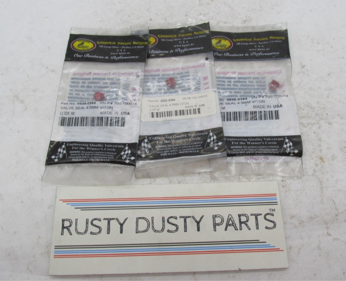 Lot of 3 Kibblewhite Precision Valve Seals 4.5MM Viton 0926-0384 700-100014