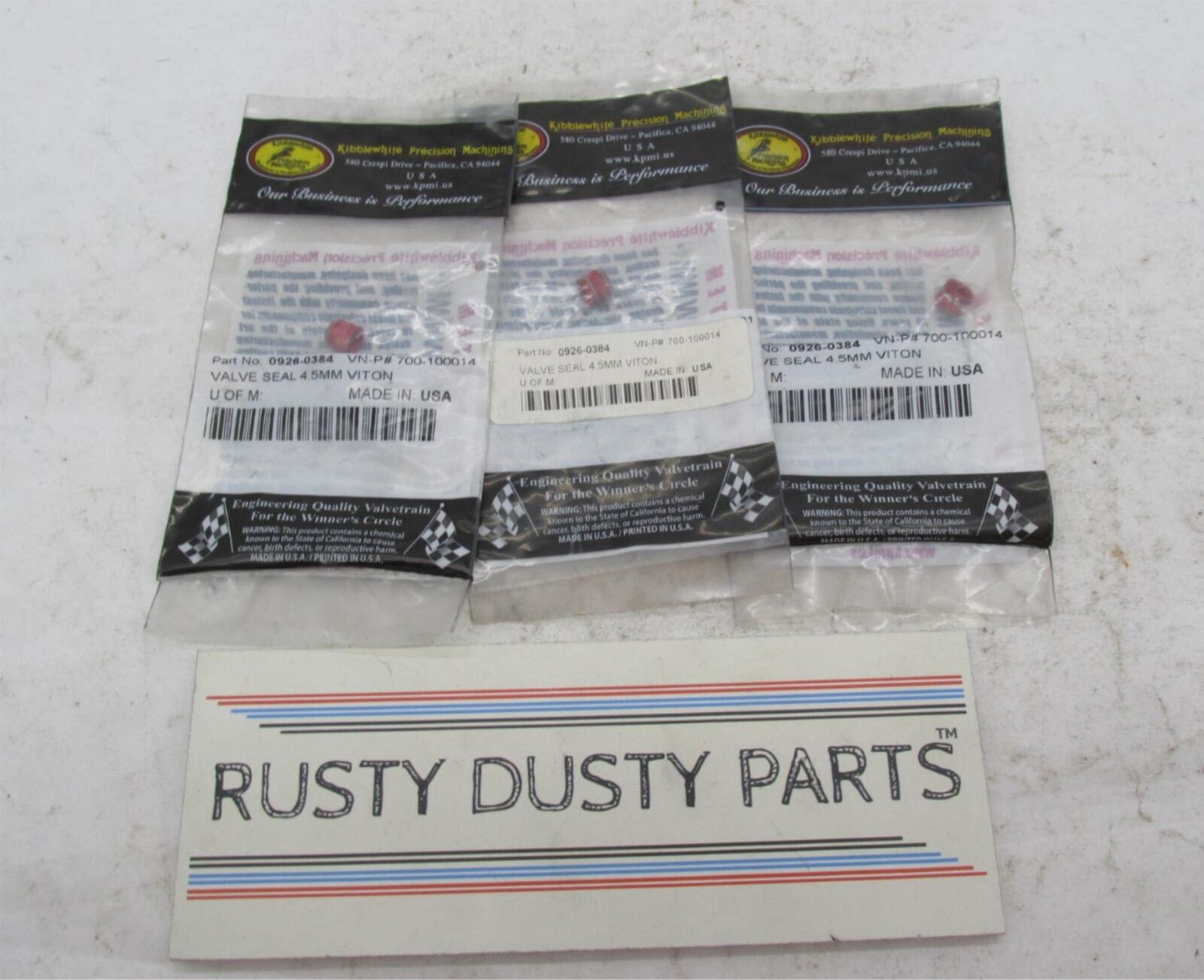 Lot of 3 Kibblewhite Precision Valve Seals 4.5MM Viton 0926-0384 700-100014