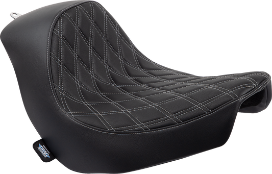 Drag Specialties Solo Seat Double Diamond - Black w/ Silver Stitching 0802-1514