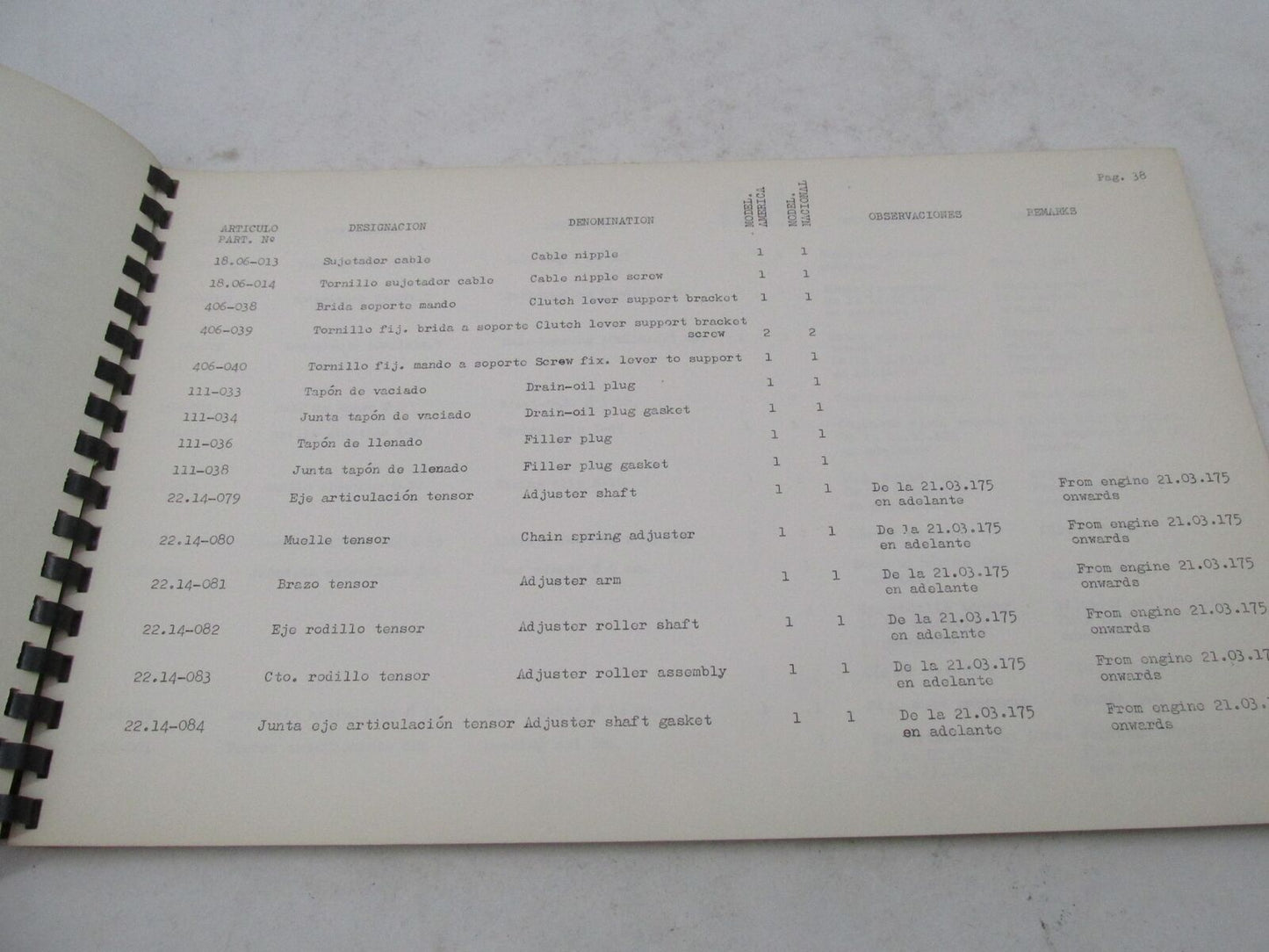 Bultaco Factory Campera 4 Speed Motorcycle Catalog Parts List Book