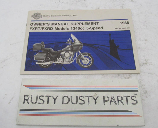 Harley-Davidson 1986 FXRT FXRD 13400cc 5 Speed Owner's Manual Book 99465-86S