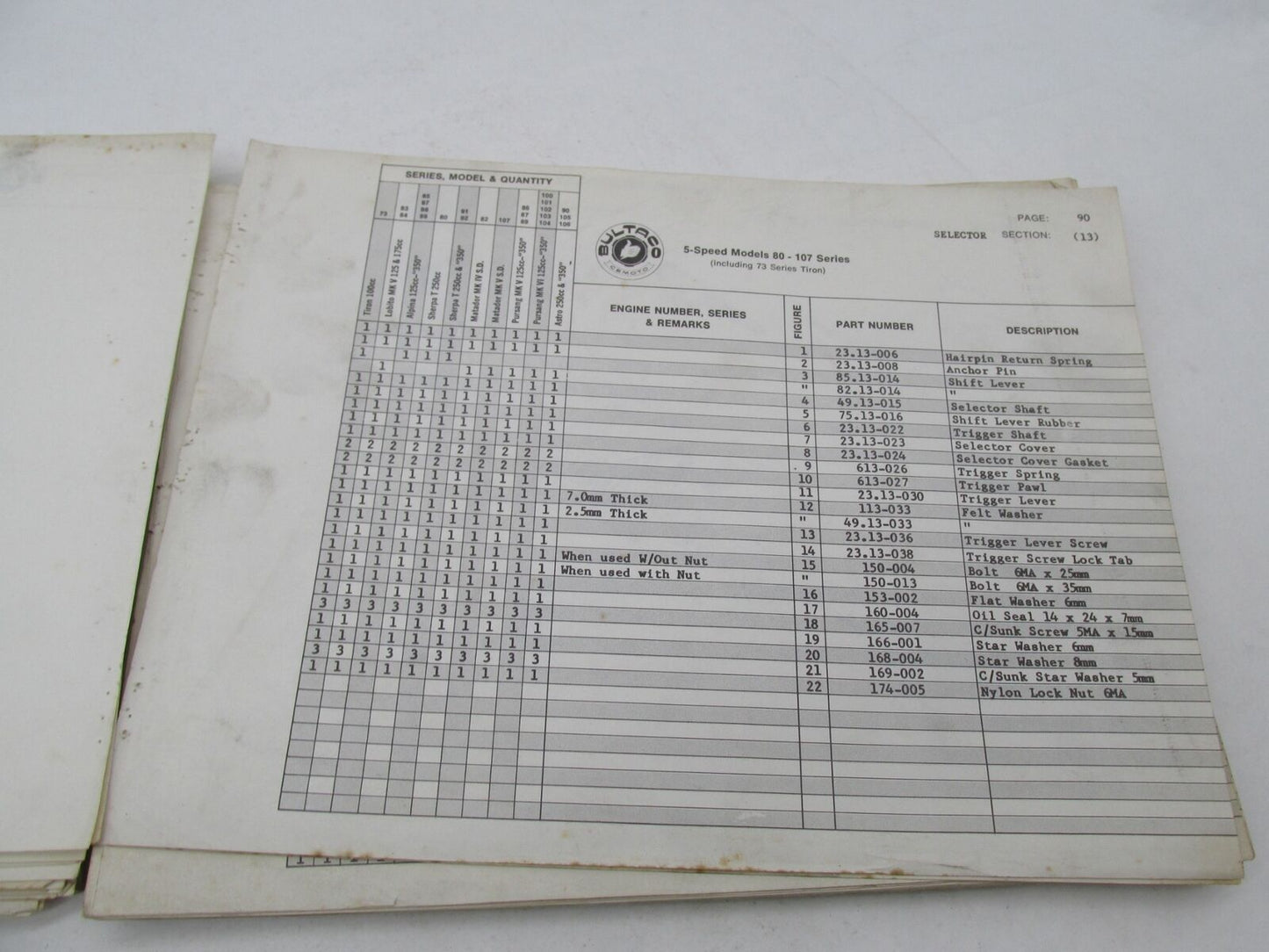 Bultaco Original 5 Speed 80-107 Series Incl. 73 Tiron Parts Catalog List Book