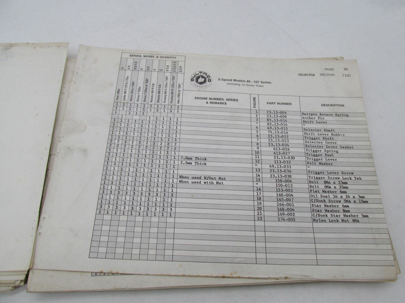 Bultaco Original 5 Speed 80-107 Series Incl. 73 Tiron Parts Catalog List Book