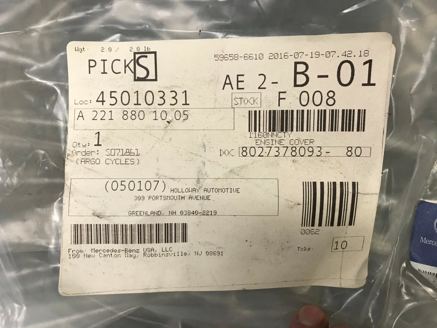 Mercedes Benz S W221 Front Bonnet Hood Guard A2218801005 GENUINE NEW