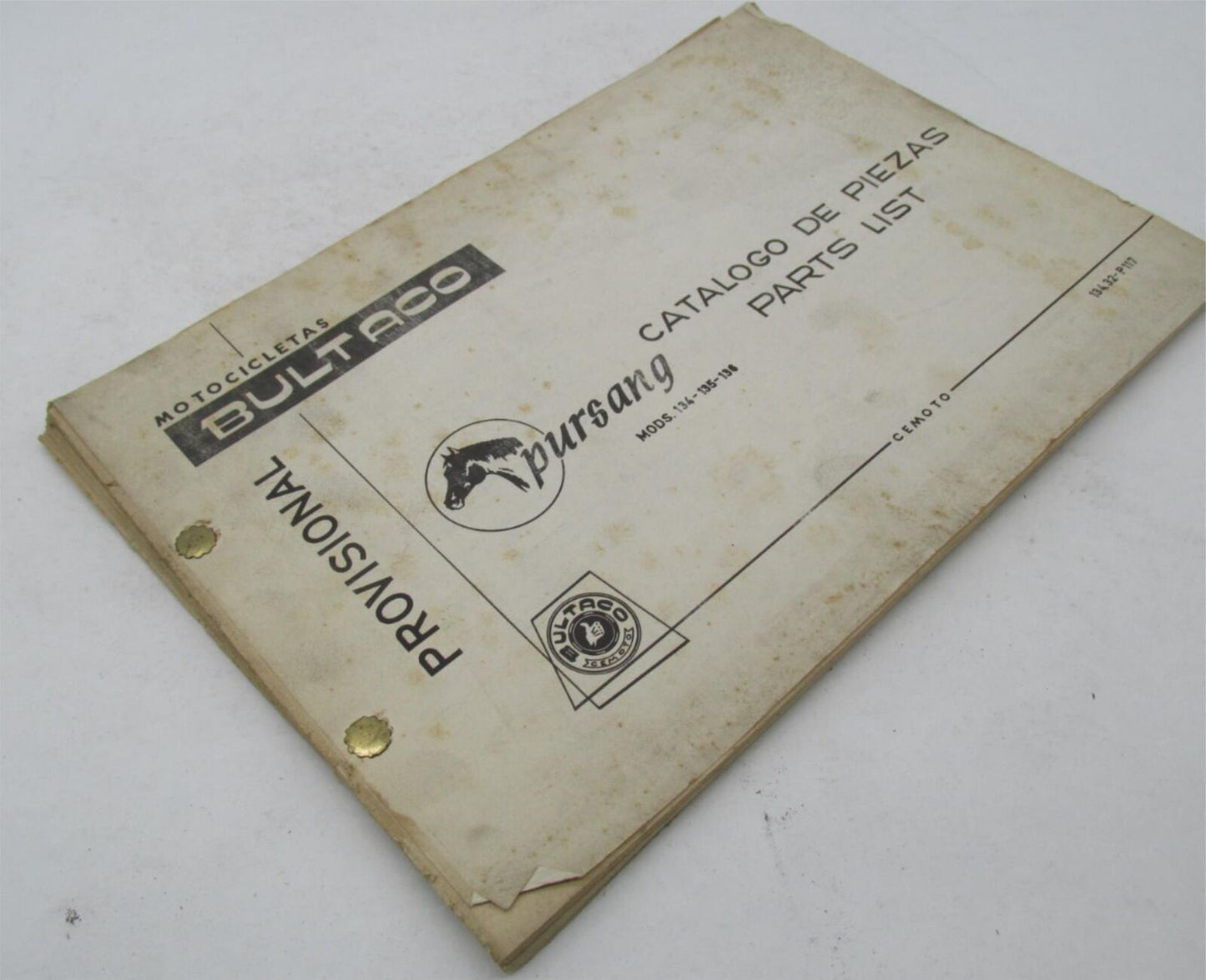 Bultaco Original Factory Provisional Pursang Parts Catalog List 134.32-P117