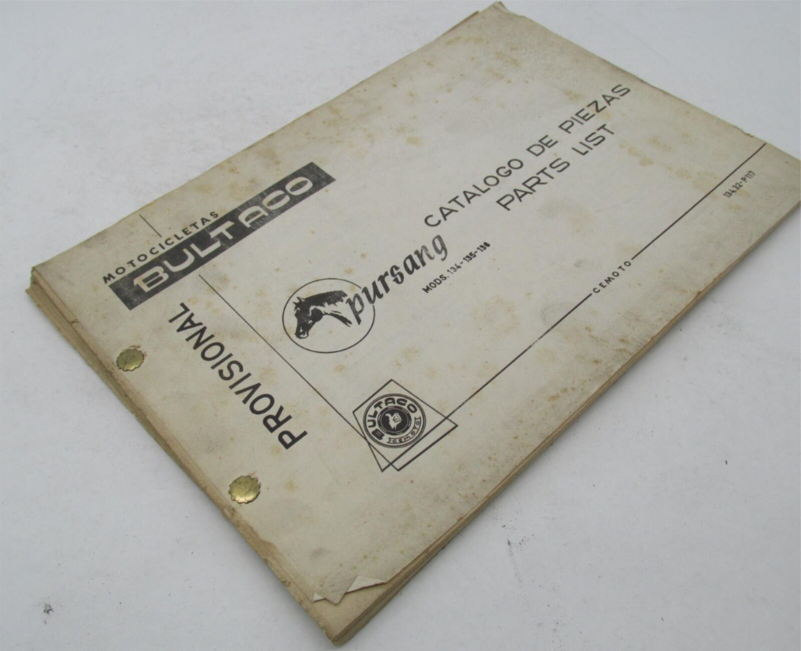 Bultaco Original Factory Provisional Pursang Parts Catalog List 134.32-P117