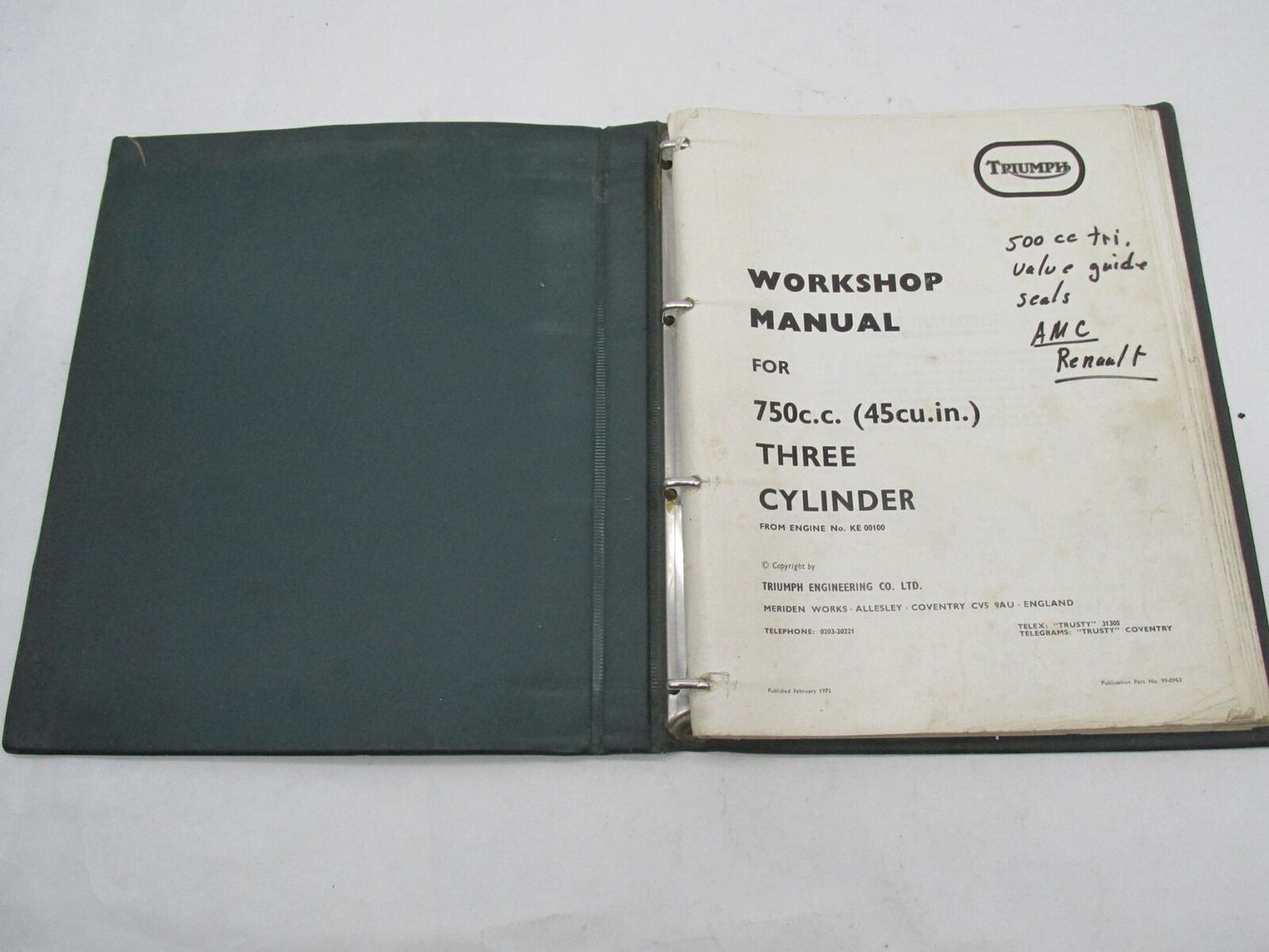 Triumph Official Factory 750CC Three Cylinder Workshop Manual 99-0963