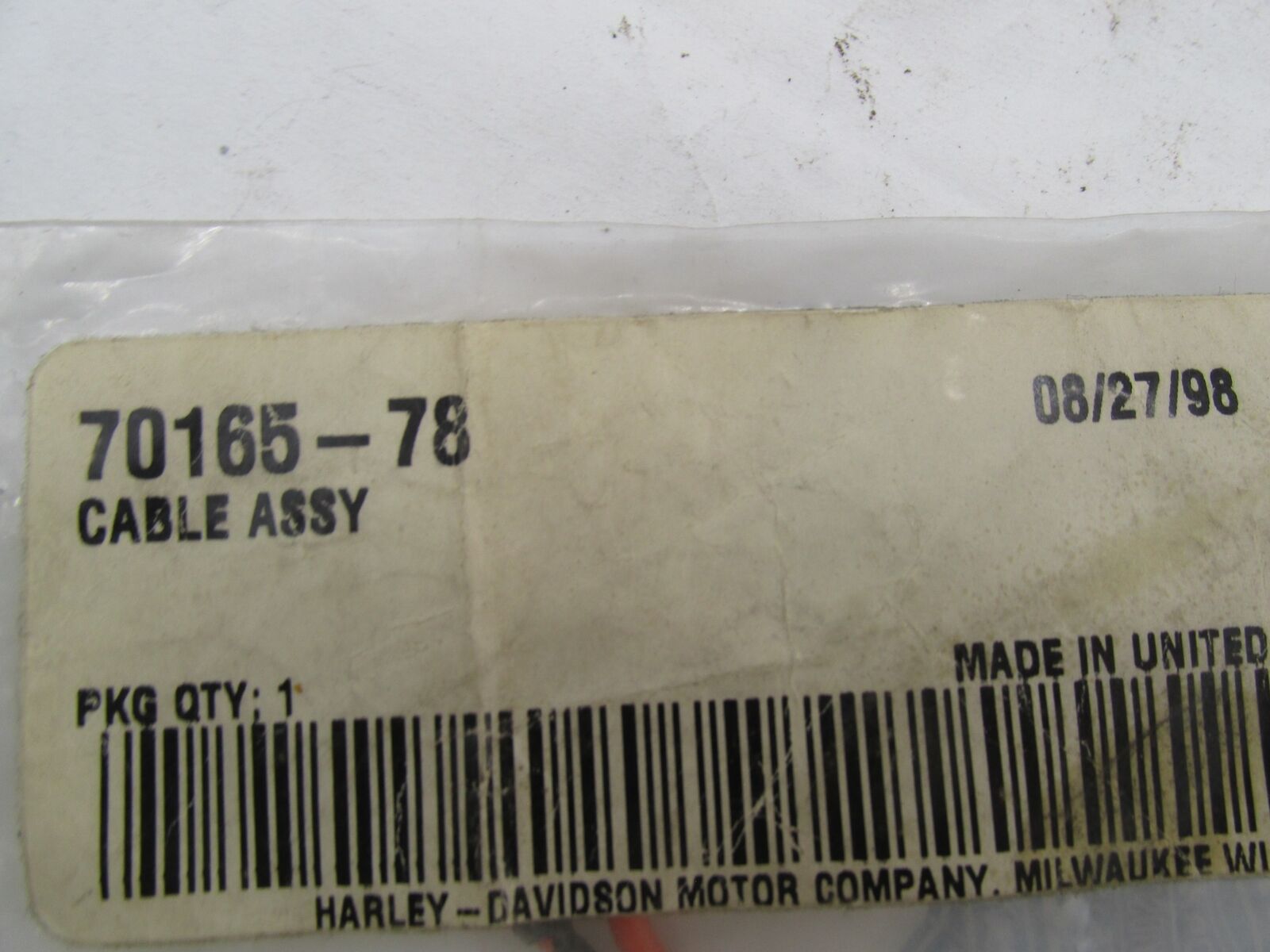 Harley-Davidson Genuine NOS Headlamp Cable Assembly 70165-78