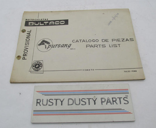 Bultaco Provisional Factory 1974 Pursang Parts Catalog List Book 144.32-P066
