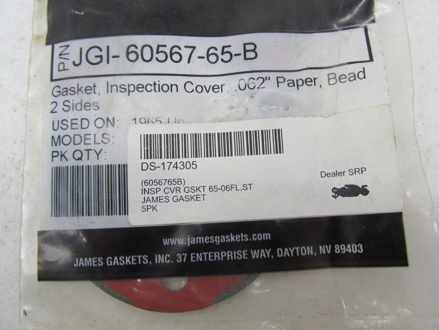 (1) Harley Davidson NOS James Gasket Inspection Cover Gasket JGI-60567-65-B