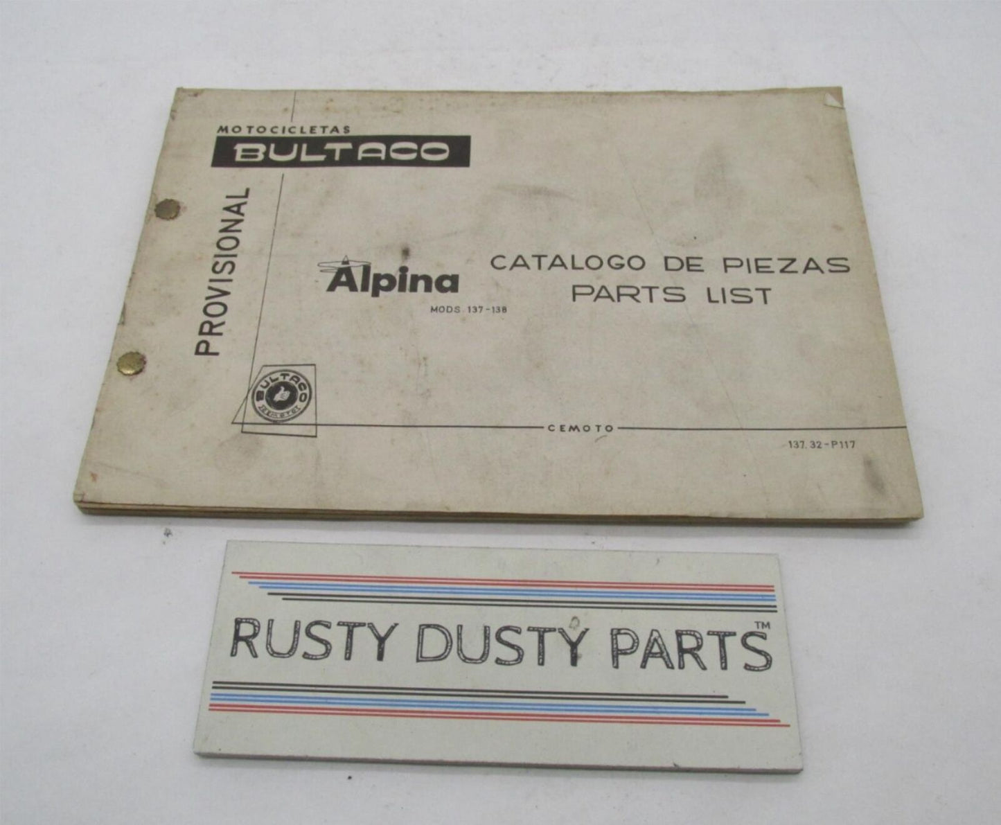 Bultaco Original Factory Provisional 1974 Alpina Parts Catalog List 137.32-117
