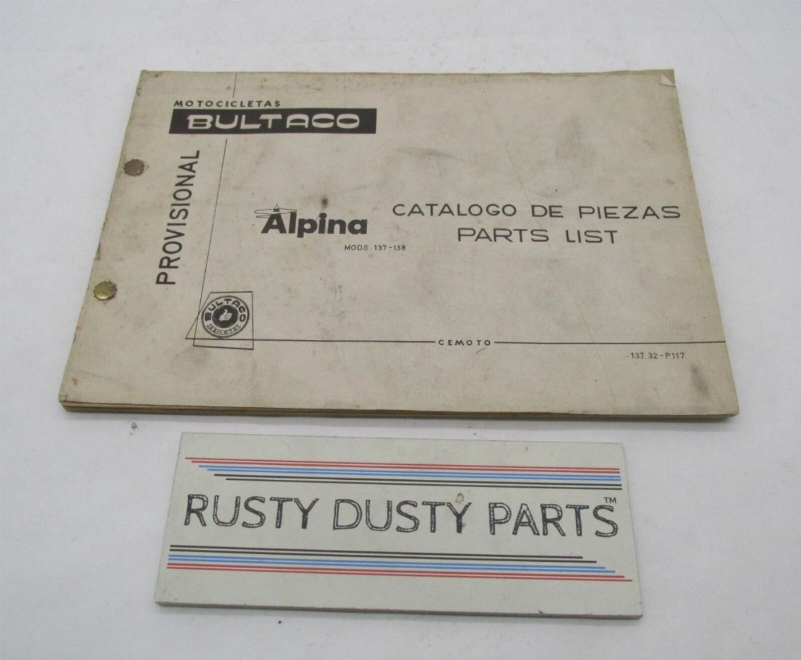 Bultaco Original Factory Provisional 1974 Alpina Parts Catalog List 137.32-117