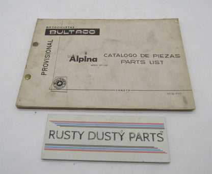 Bultaco Original Factory Provisional 1974 Alpina Parts Catalog List 137.32-117