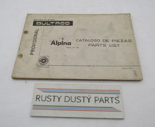 Bultaco Original Factory Provisional 1974 Alpina Parts Catalog List 137.32-117