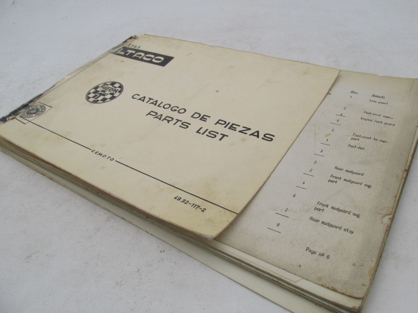 Bultaco Factory 1968 Sherpa T Motorcycle Catalog Parts List Book 49.32-117-2