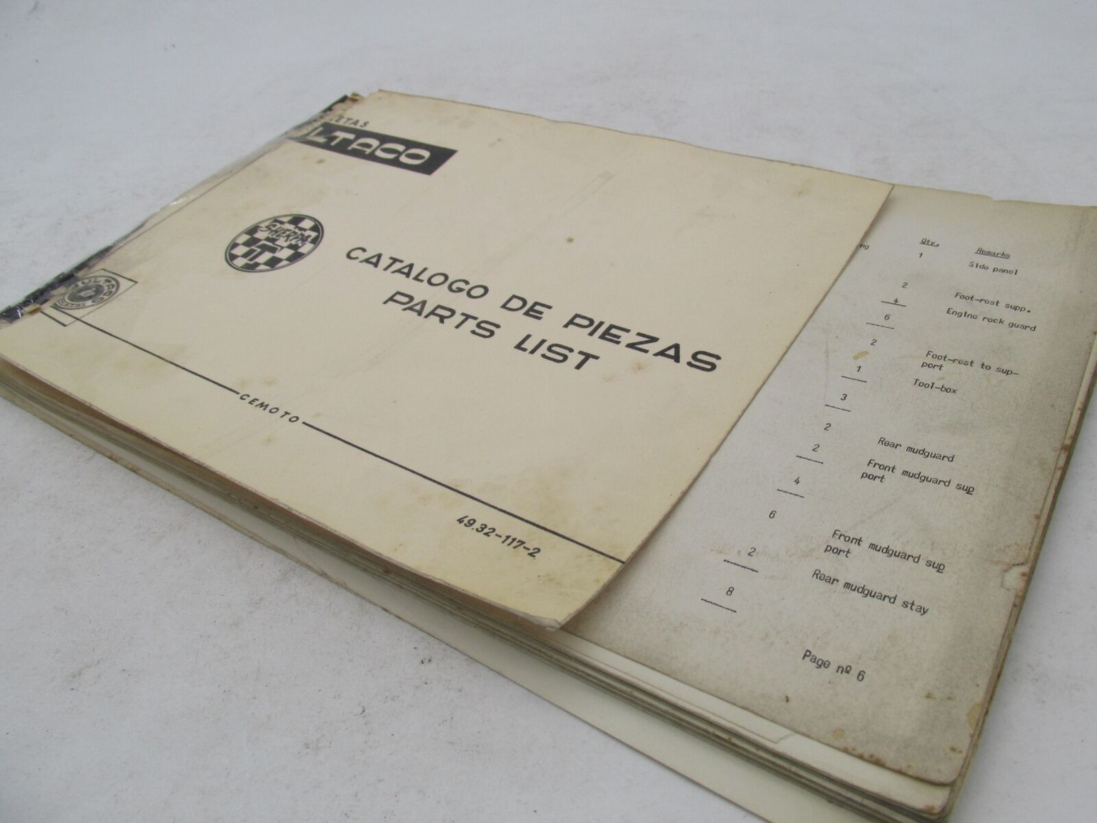 Bultaco Factory 1968 Sherpa T Motorcycle Catalog Parts List Book 49.32-117-2