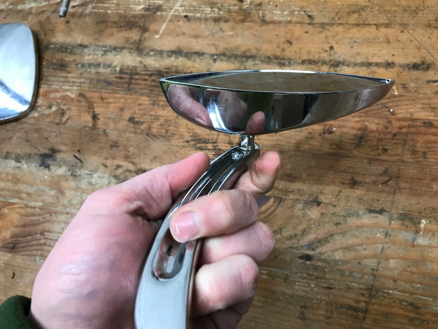 Harley Right side Mirror Custom Chrome Grooved Stem Crescent Style Cho