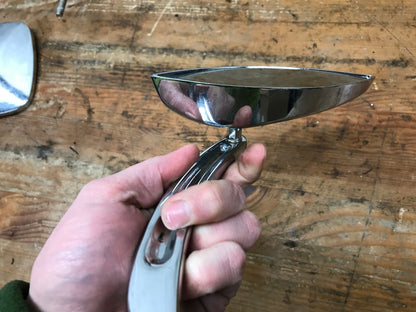 Harley Right side Mirror Custom Chrome Grooved Stem Crescent Style Cho