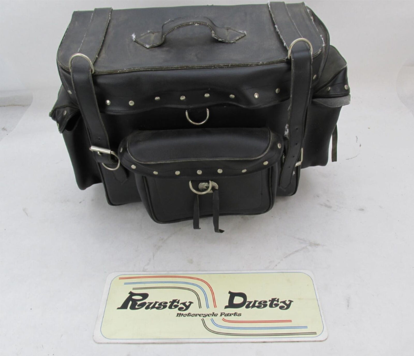 Harley Davidson Black Synthetic Leather Studded Sissy Bar Backrest Touring Bag