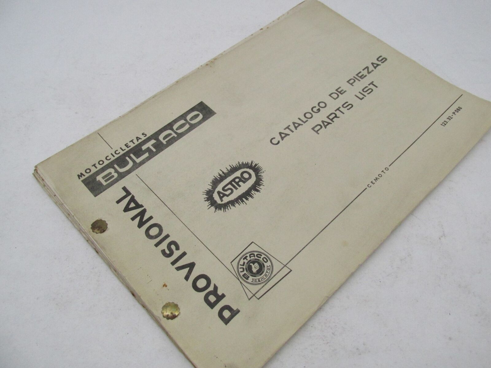Bultaco Original Factory 1973 Provisional Astro Parts Catalog List 123.32-P066