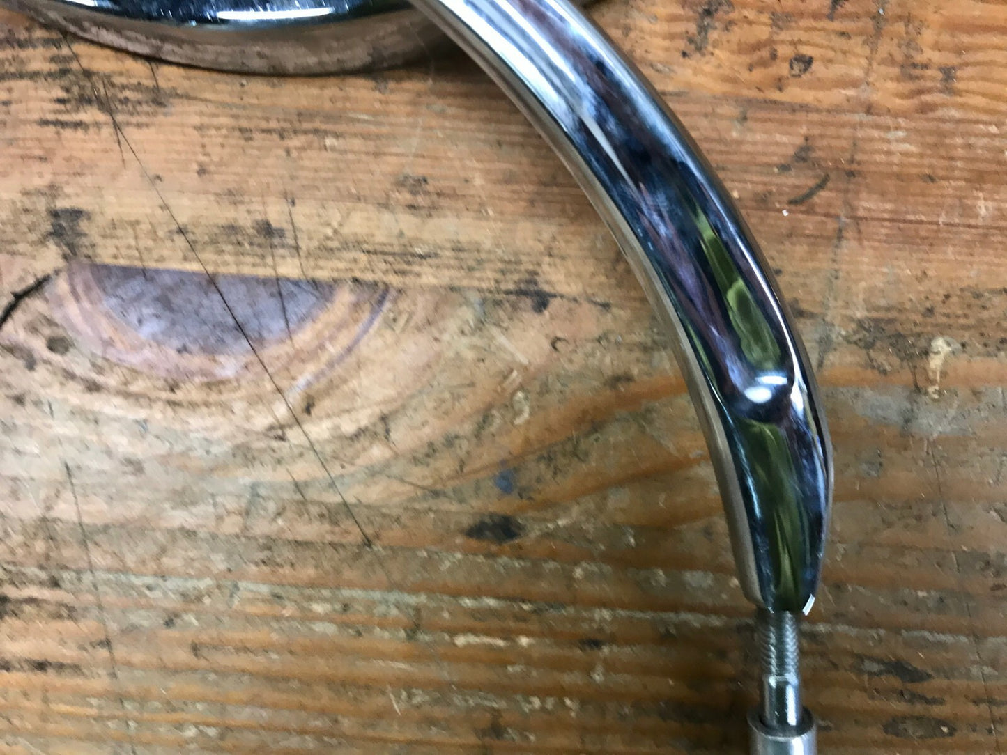 Harley Right side Mirror Custom Chrome Grooved Stem Crescent Style Cho