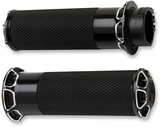 Arlen Ness Cable Style Fusion Series Grips Black Bevelled 07-331