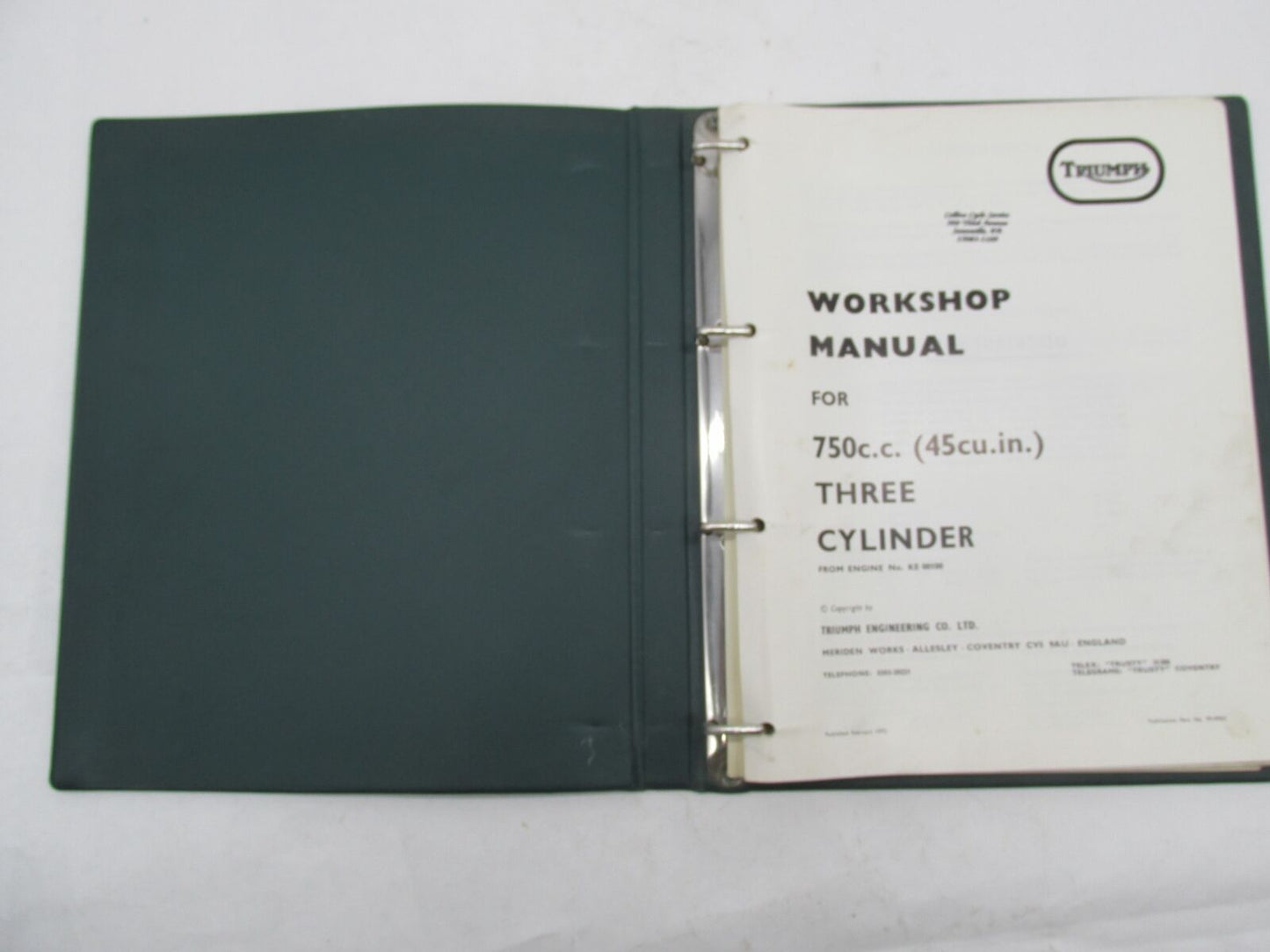 Triumph Official Factory 750CC Three Cylinder Workshop Manual 99-0963