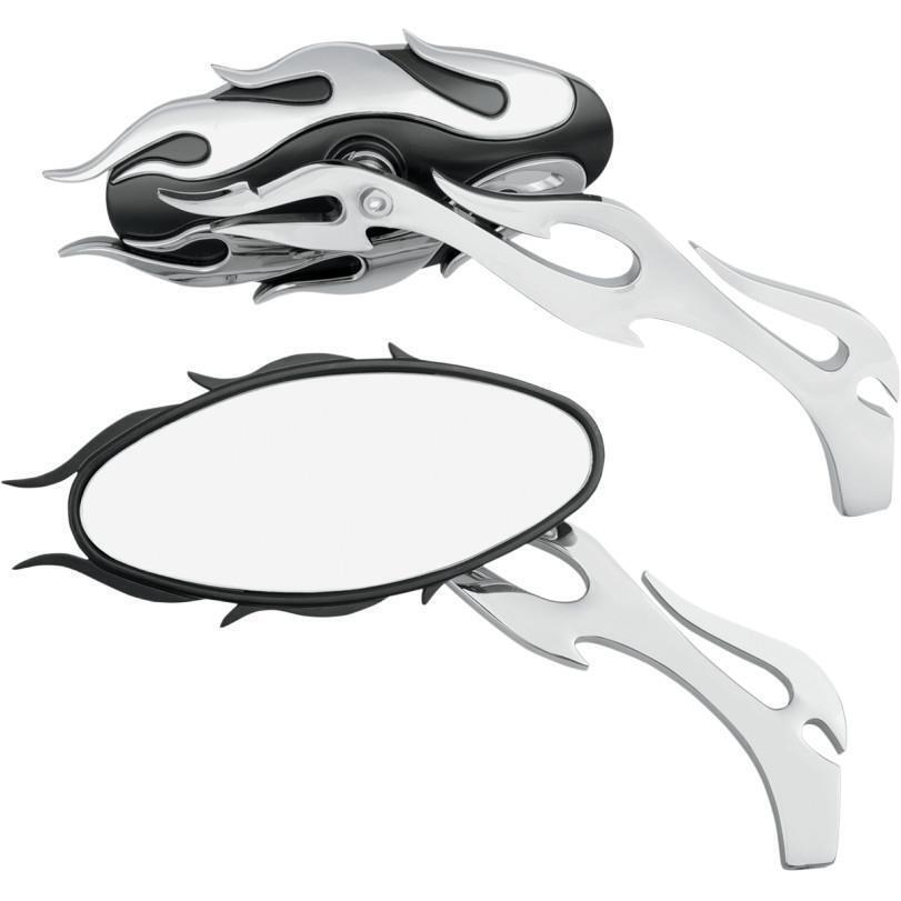 Drag Specialties Flame Oval Mirror Chrome/Black Finish 0640-0483