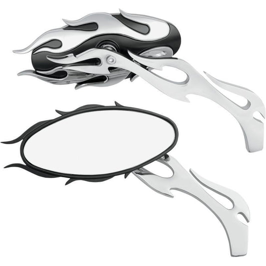 Drag Specialties Flame Oval Mirror Chrome/Black Finish 0640-0483