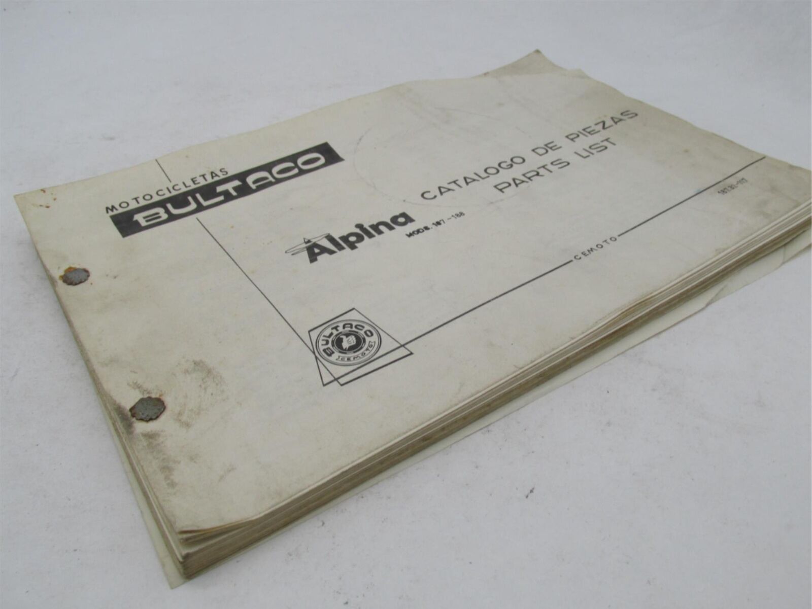 Bultaco Original Factory 1976 Alpina 187-188 Catalog Parts List 187.32-117
