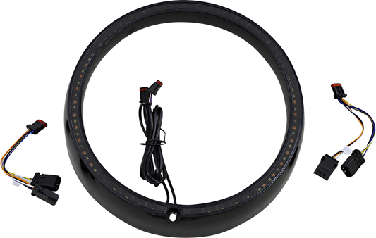 Custom Dynamics Amber/White Headlight Trim Rings Black PB-7TR-SEQ-1B