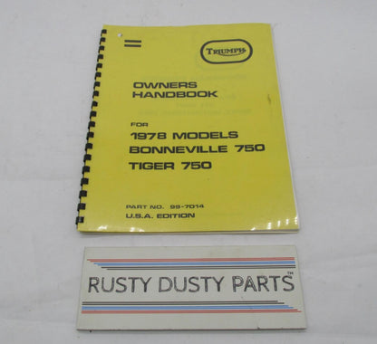 Triumph 1978 Bonneville Tiger 750 Owners Handbook 99-7014 Manual