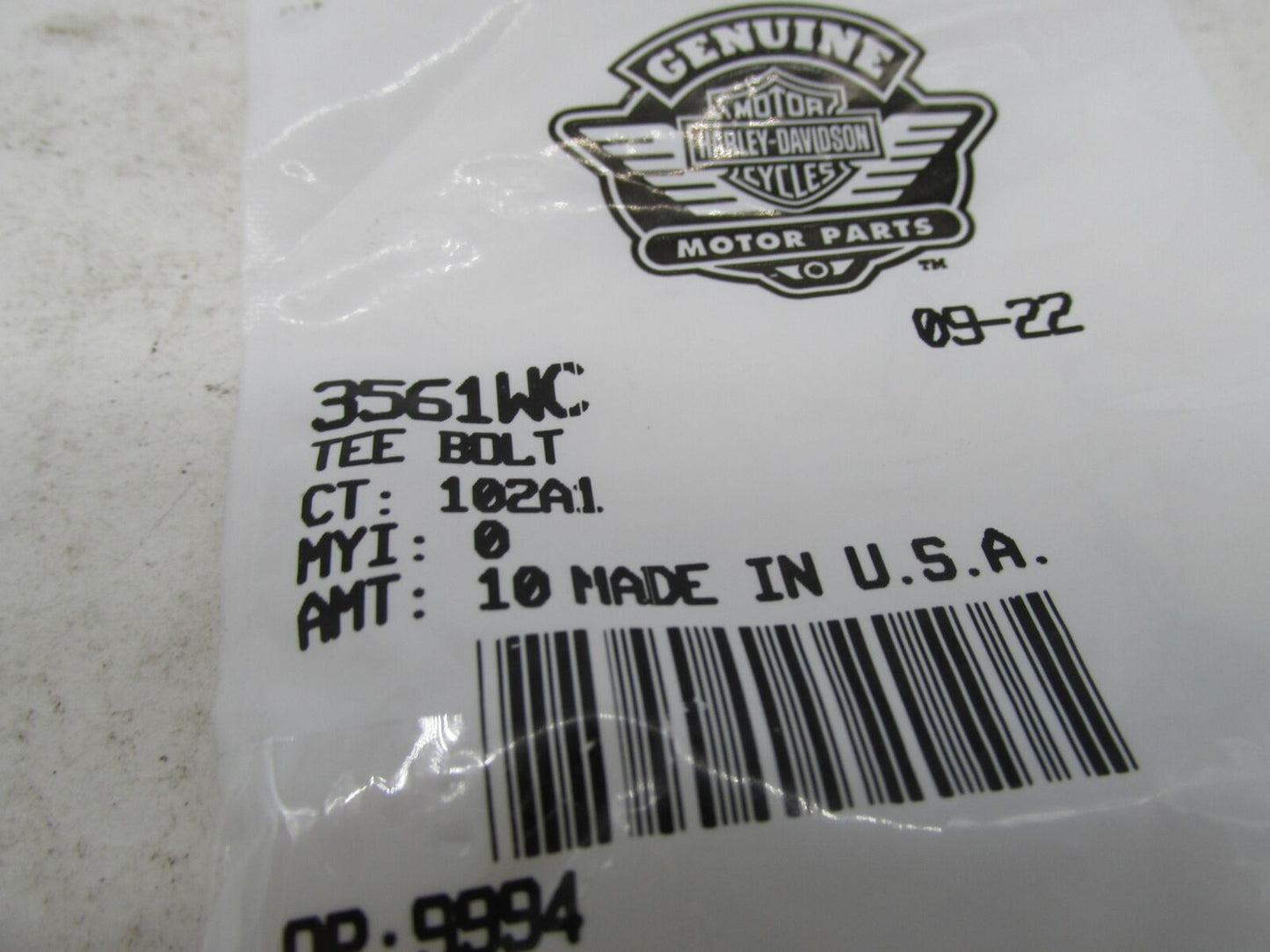 Lot of 10 Harley-Davidson Genuine NOS Tee Bolts 3561WC
