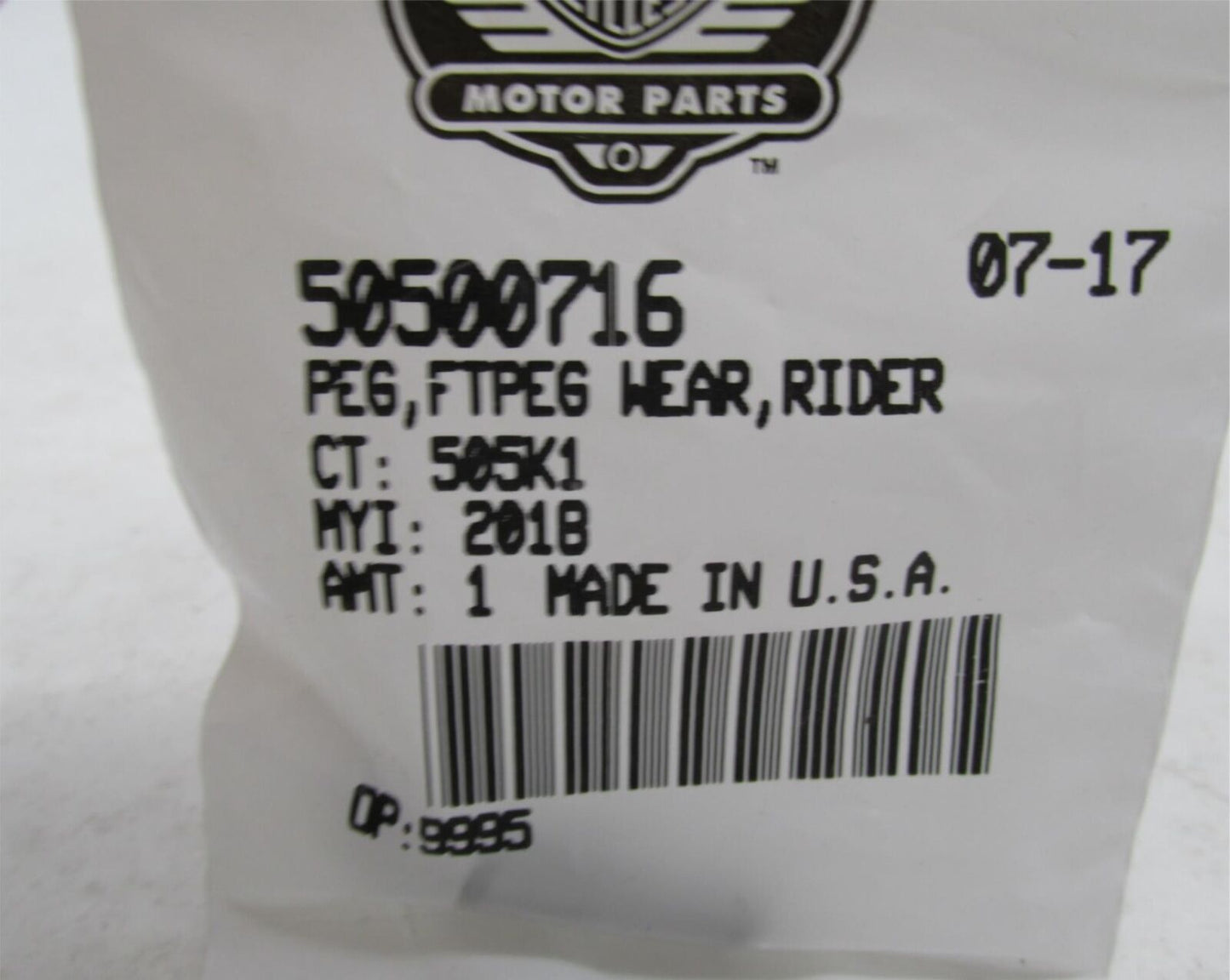 One (1) Harley-Davidson Genuine NOS Rider Foot Peg Rider Wear Peg 50500716