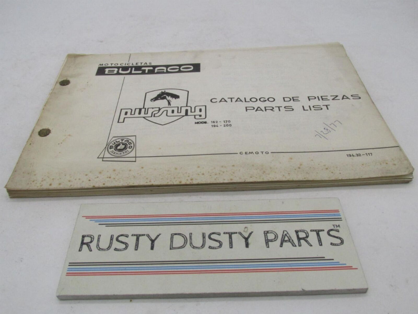Bultaco Factory 1977 Pursang 162-170 194-200 Catalog Parts List 194.32-117