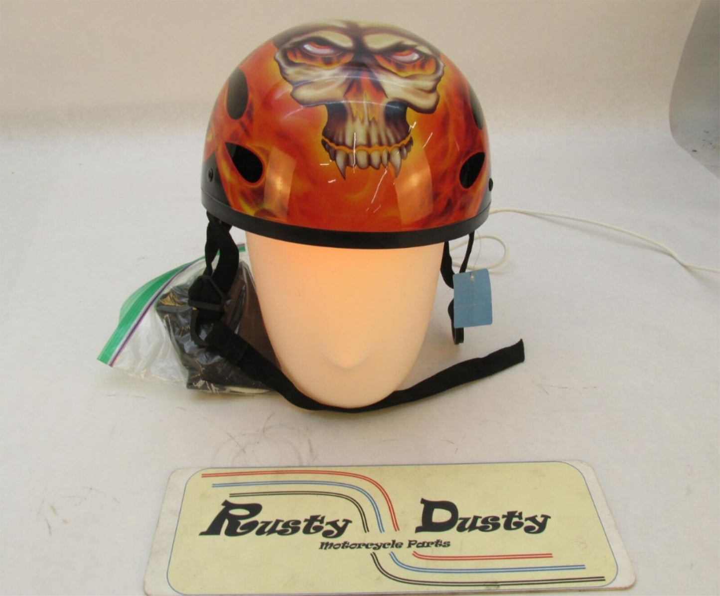 Daytona New Skull Red Flames Open Face Size Extra Small S Motorcycle Helmet