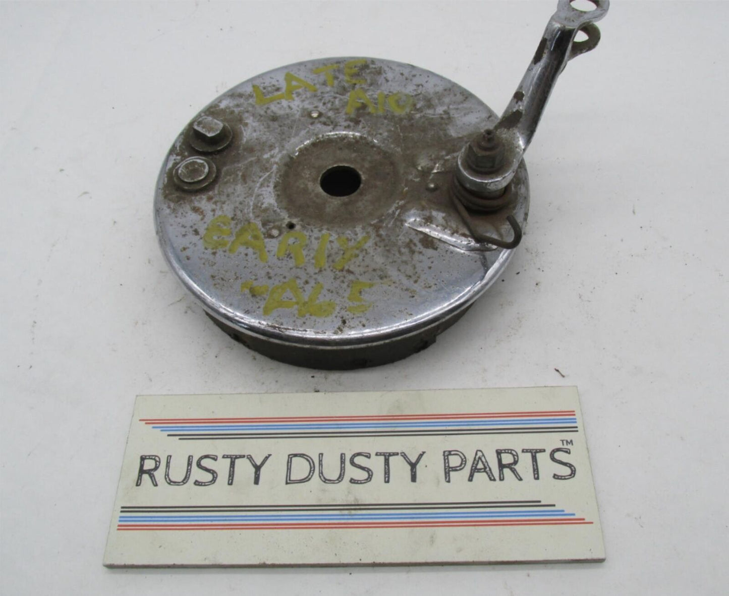 Vintage BSA Late A10 Early A65 Motorcycle Drum Brake Assembly w/ Shoes Plate