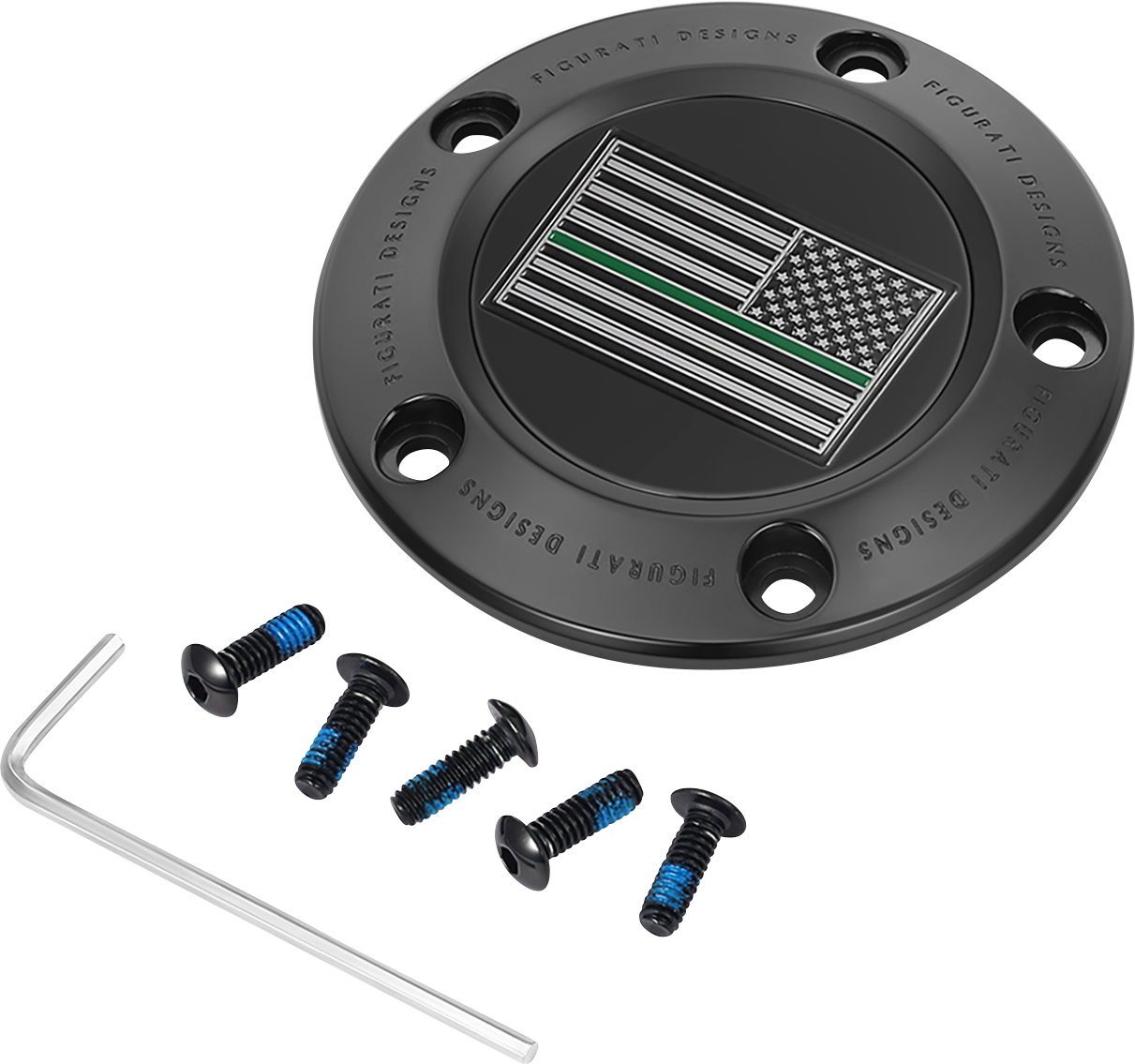 FIGURATI DESIGNS Timing Cover 5 Hole Green Line - Black American FD72-TC-5H-BLK