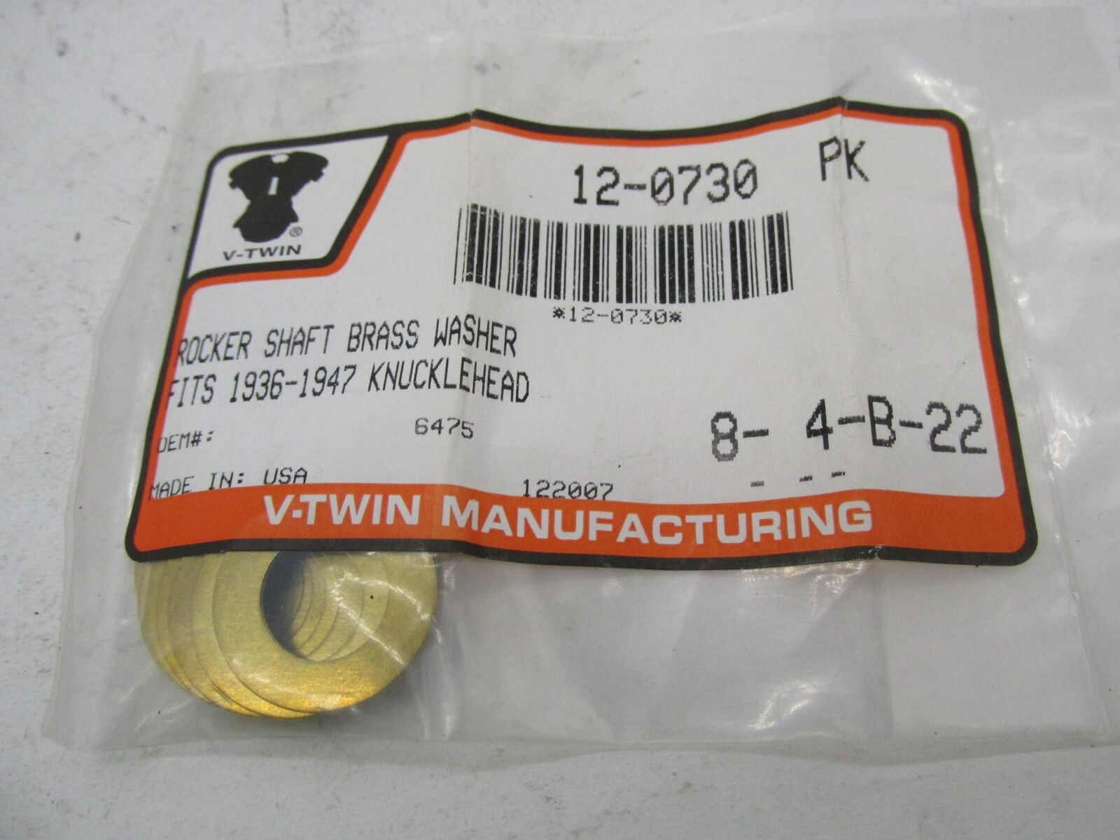 Pack of 10 Harley Davidson V-Twin Rocker Shaft Brass Washers 12-0730 6475
