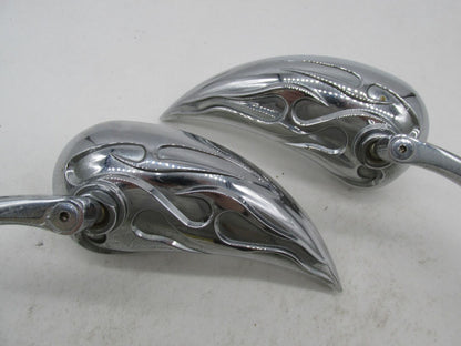Pair of Universal Motorcycle Honda Harley Custom Chopper Flame Teardrop Mirrors