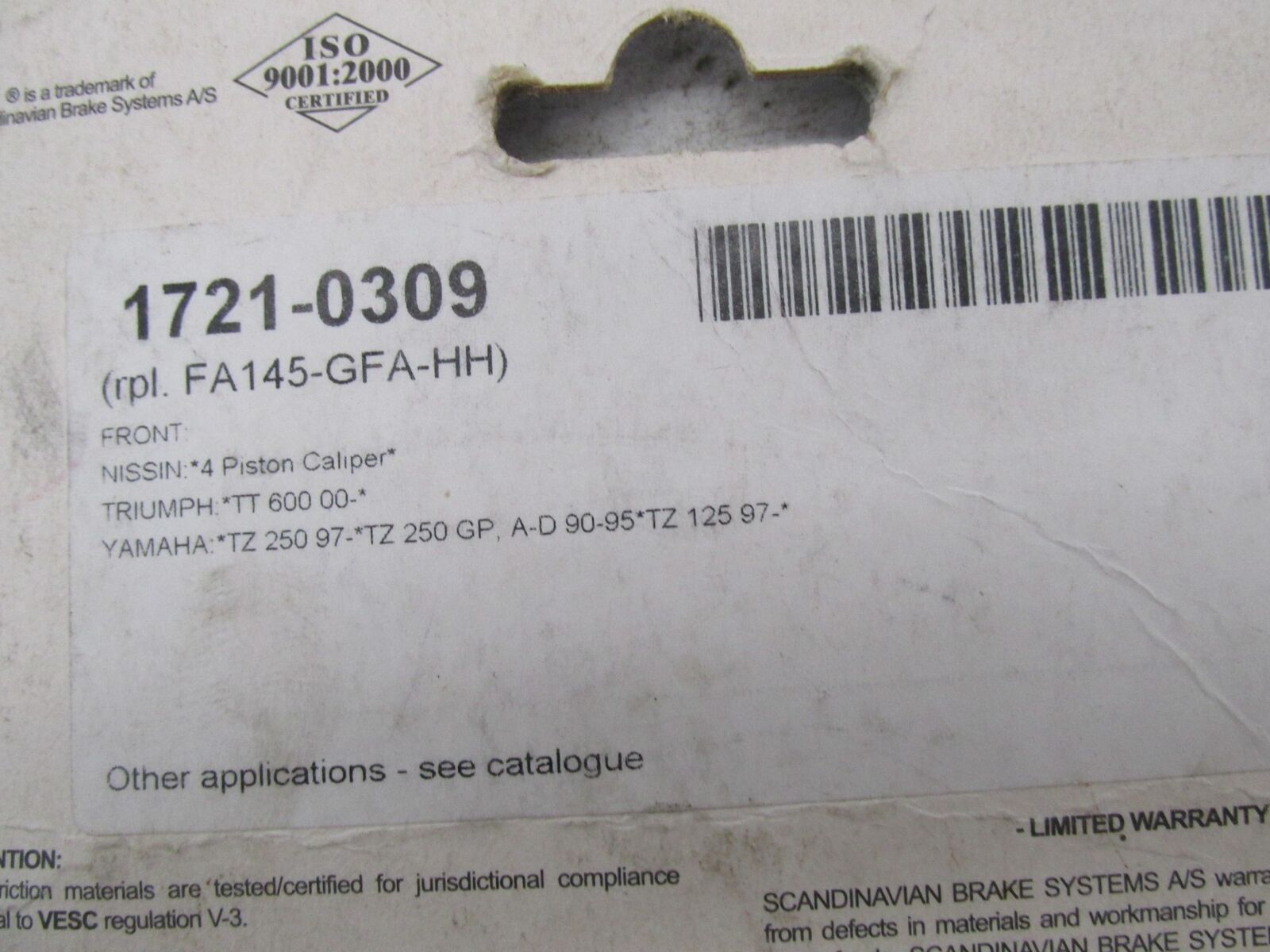SBS Brakes Motorcyle Dual Carbon Brake Pads 1721-0309 624DC FA145-GFA-HH