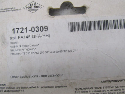 SBS Brakes Motorcyle Dual Carbon Brake Pads 1721-0309 624DC FA145-GFA-HH